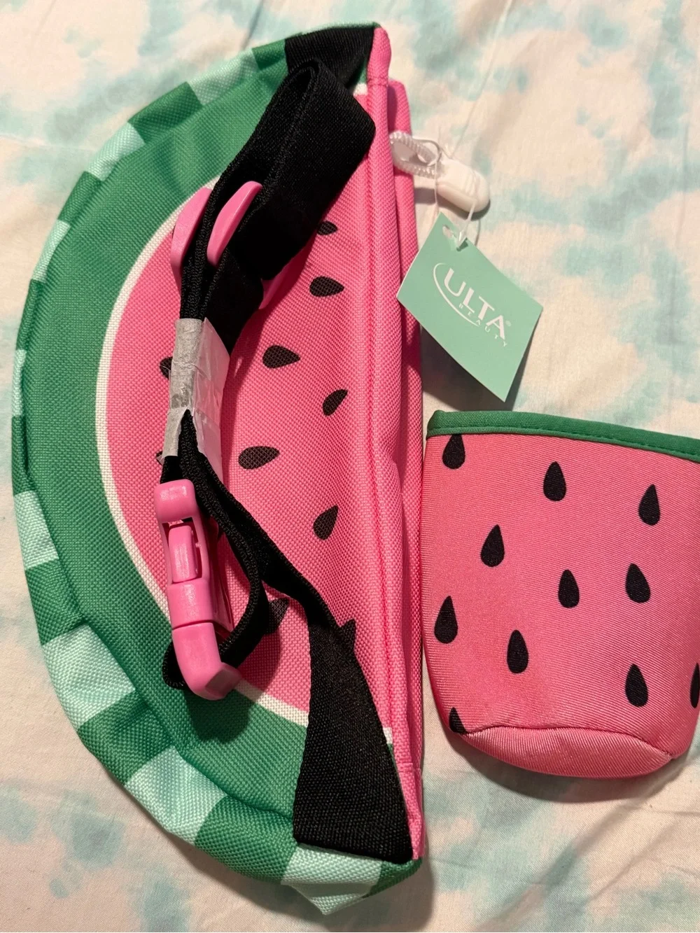 Ulta Beauty Pink and Green Watermelon Kids Waist Pack with Matching Wrist Pouch